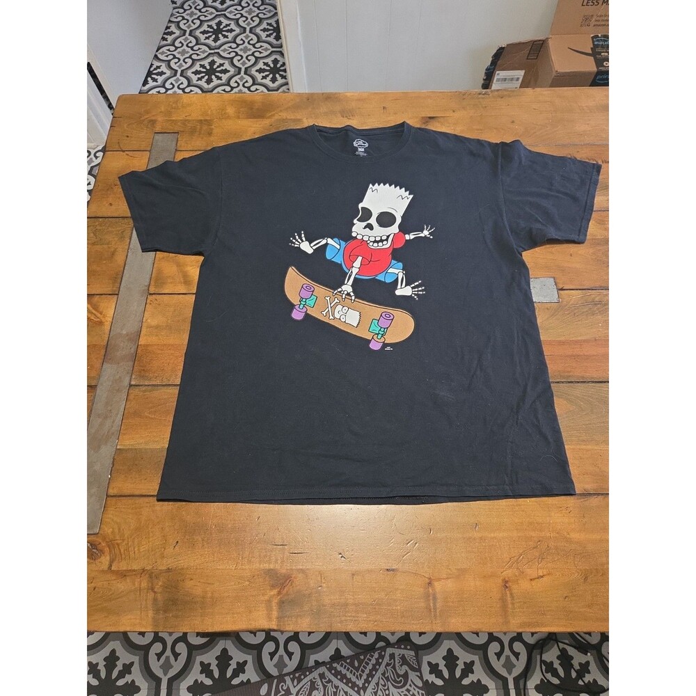 simpsons bart skeleton skateboarding graphic t shirt xl black mad engine